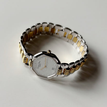 Dior 1990s Octagon Dial Date Two Tone Watch
