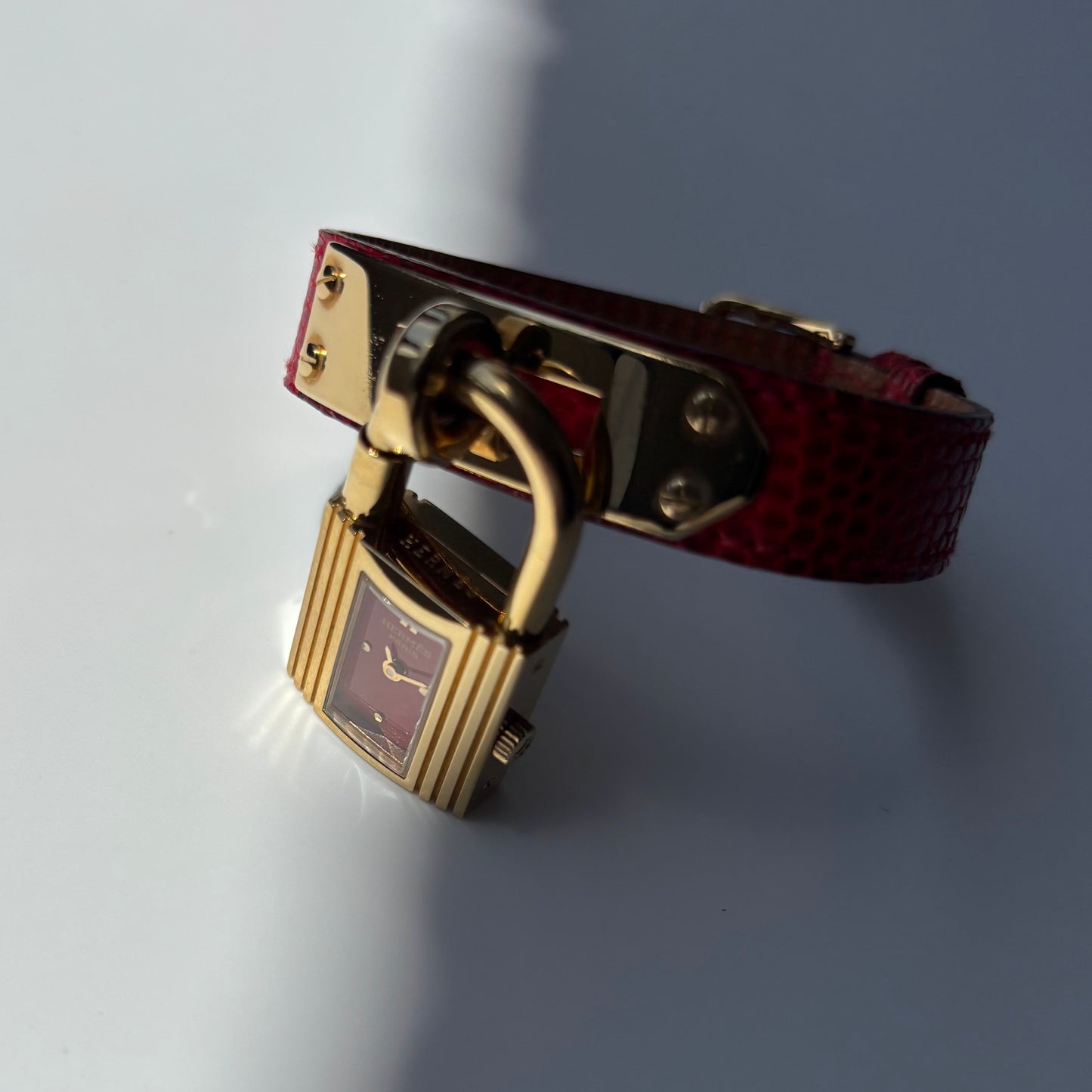 Hermes 1990s Kelly Red Dial Gold Plated Watch