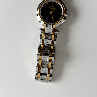 Fendi 1990s Black Round Dial Two Tone Watch