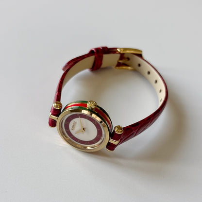 Gucci 1990s Sherry Round Dial Red Watch