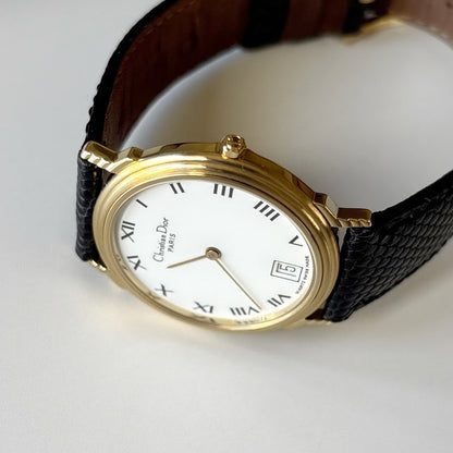 Dior 1990s Date Round Dial Gold Plated Watch (Large)