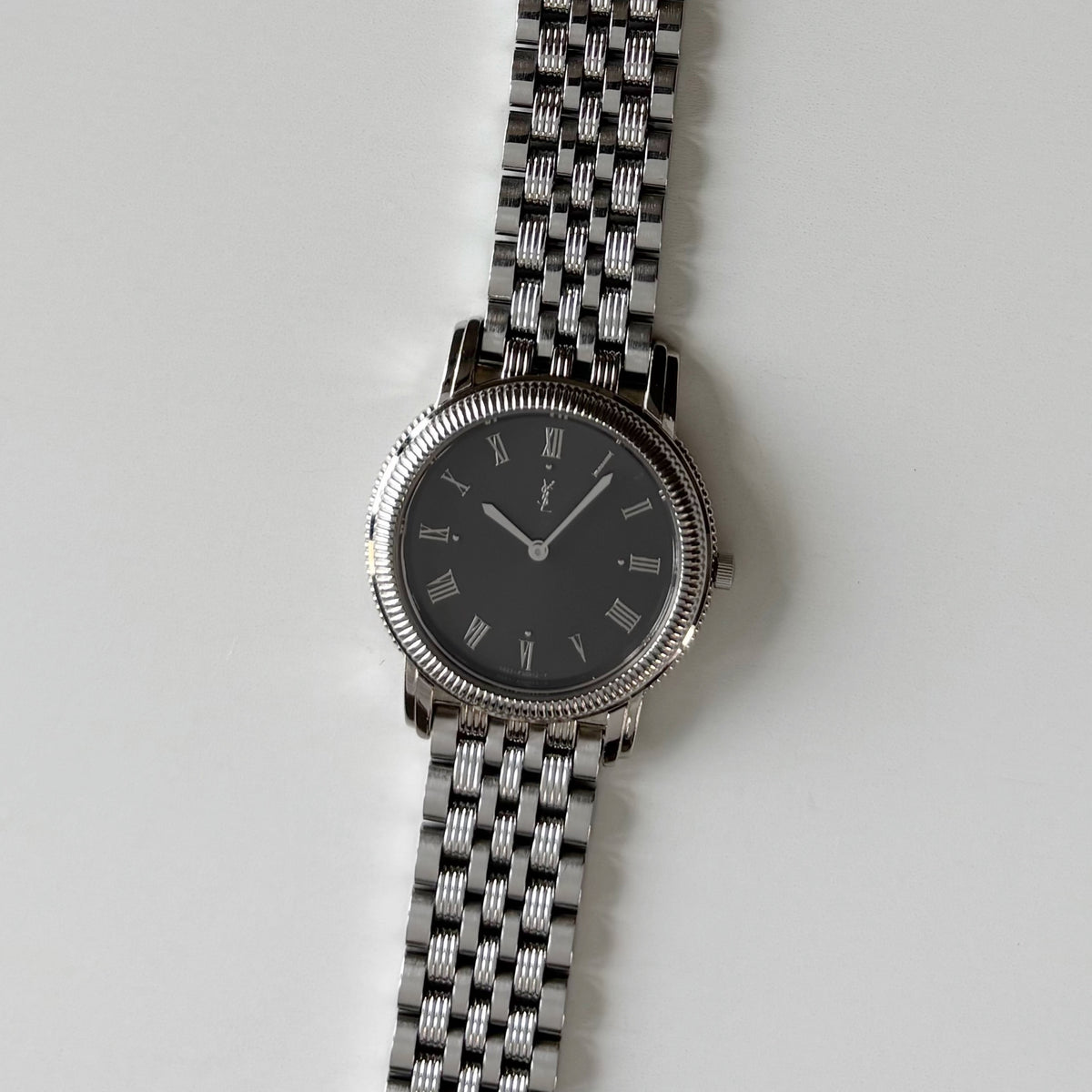 Yves Saint Laurent 1990s Dark Gray Round Dial Stainless Steel Watch