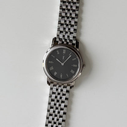 Yves Saint Laurent 1990s Dark Gray Round Dial Stainless Steel Watch