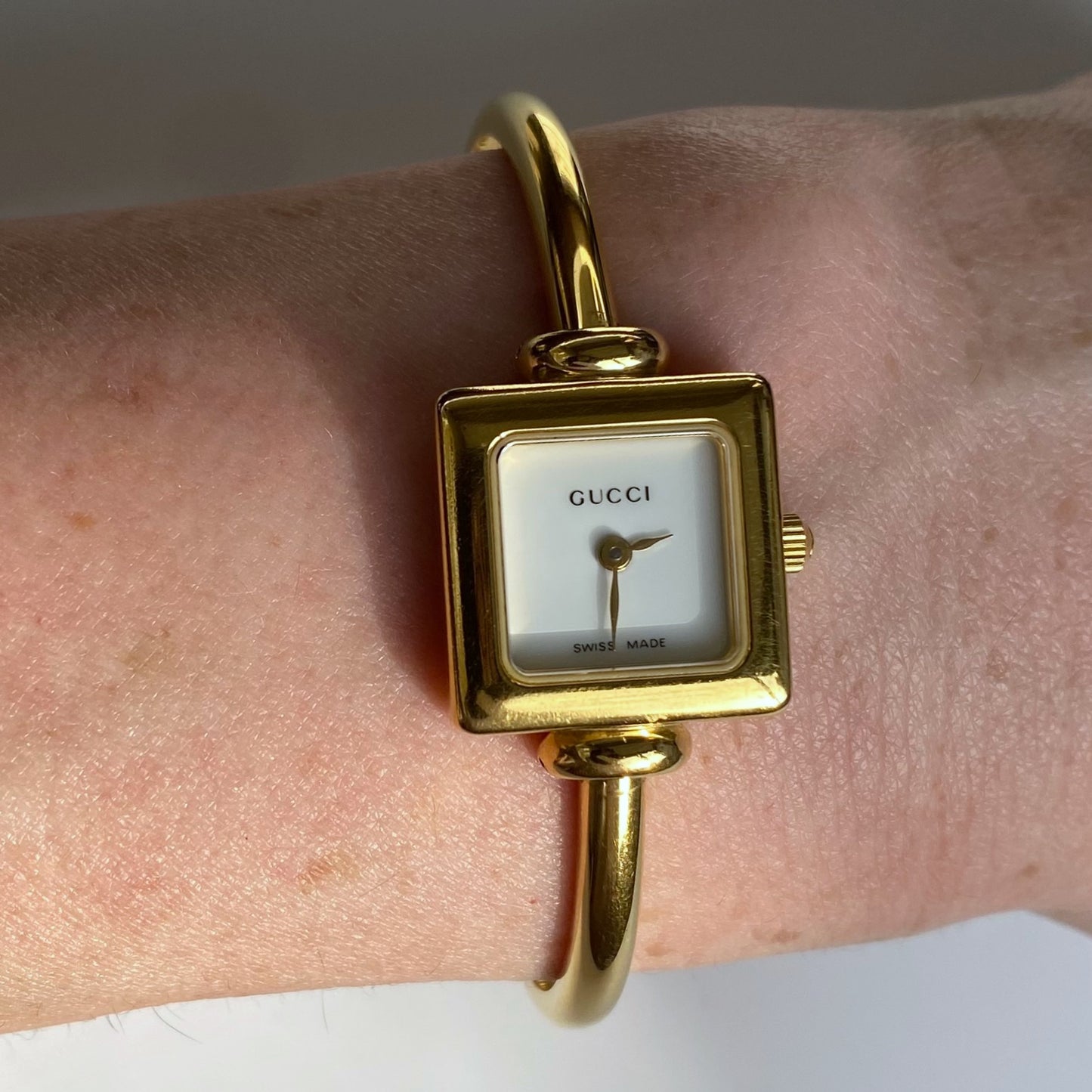 Gucci 1990s Square Gold Plated Bangle Watch