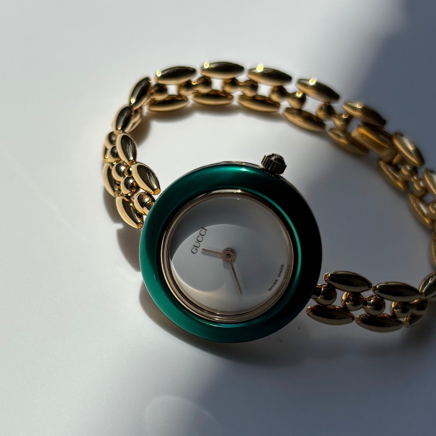 Gucci 1990s Interchangeable Bezel Gold Plated Rice Chain Watch with case, 6 bezels (160mm)