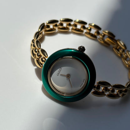 Gucci 1990s Interchangeable Bezel Gold Plated Rice Chain Watch with case, 6 bezels (160mm)