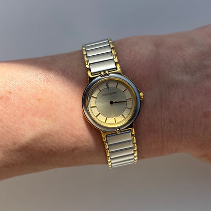 Yves Saint Laurent 1990s Round Dial Two Tone Watch