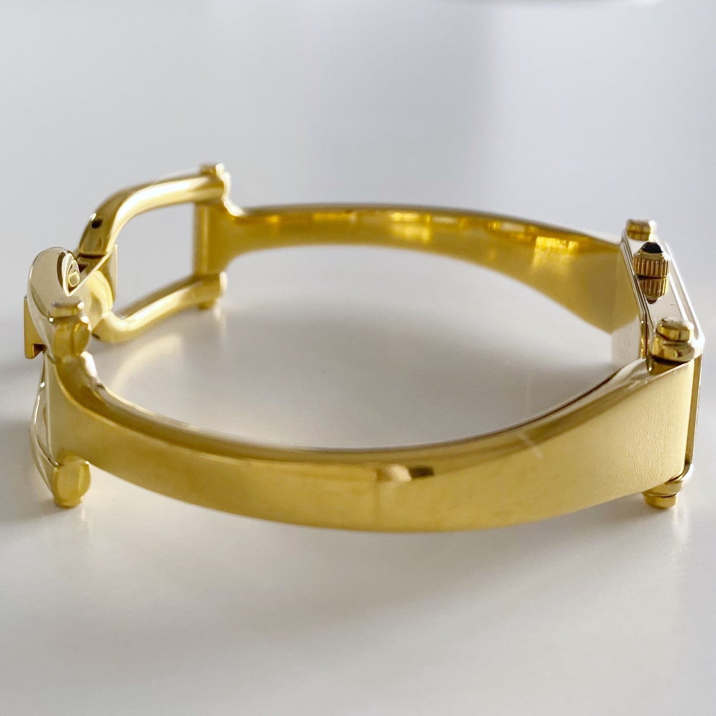 Gucci 1990s Seashell Dial Rectangular Gold Plated Bangle Watch