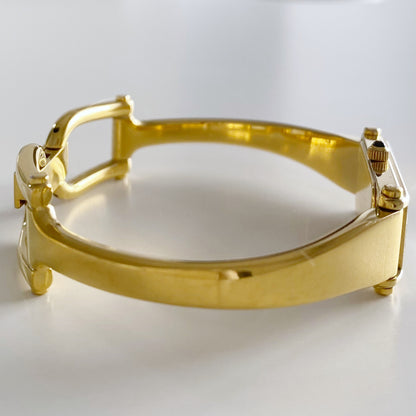 Gucci 1990s Seashell Dial Rectangular Gold Plated Bangle Watch