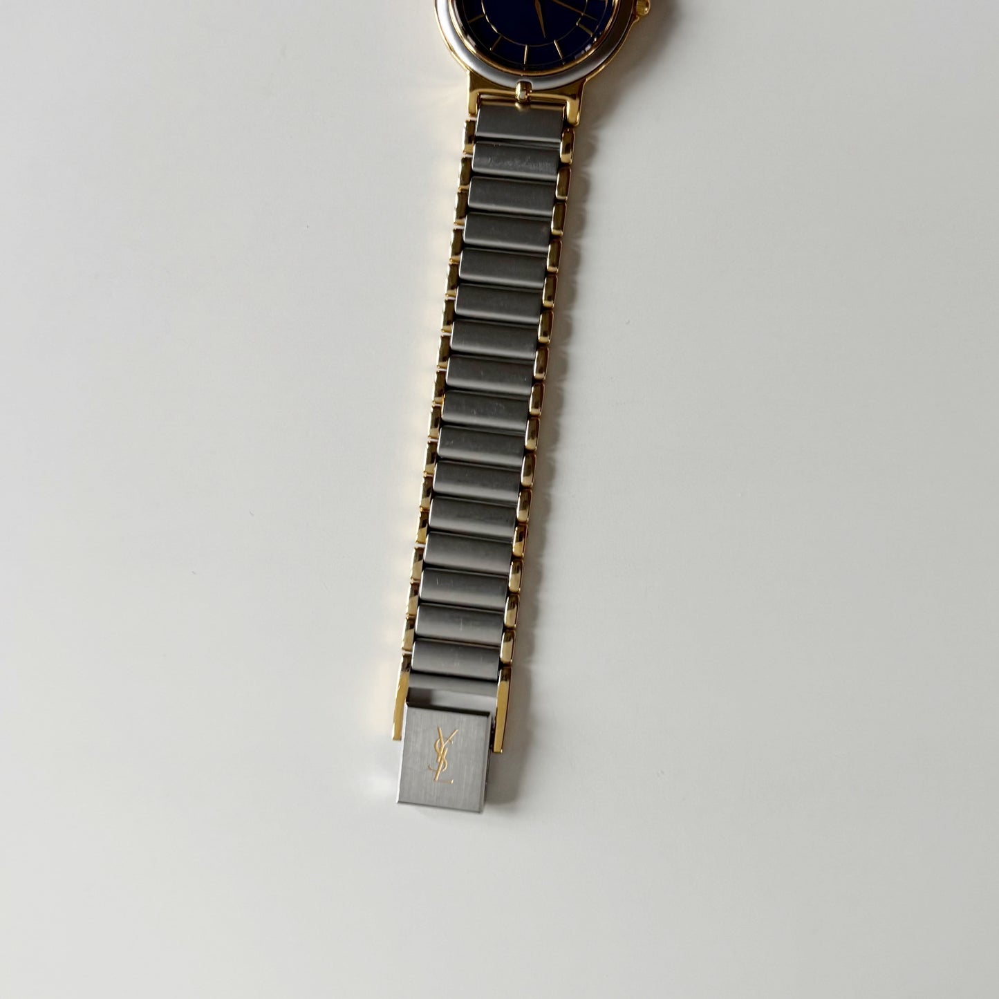 Yves Saint Laurent 1990s Navy Round Dial Two Tone Watch