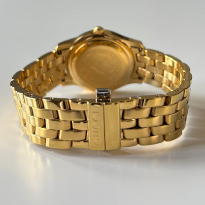 Gucci 1990s Date Black Round Dial Gold-Plated Watch