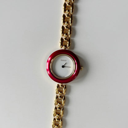 Gucci 1990s Interchangeable Bezel Gold Plated Rice Chain Watch with 6 bezels, case (160mm)