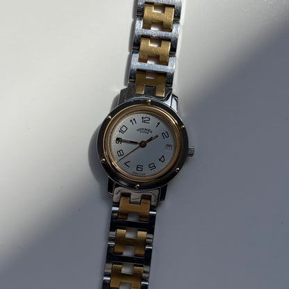 Hermes 1990s Clipper Round Dial Gold Plated Two Tone Watch