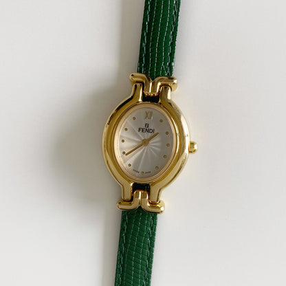 Fendi 1990s Interchangeable Belt Gold Plated Watch with 5 straps, case