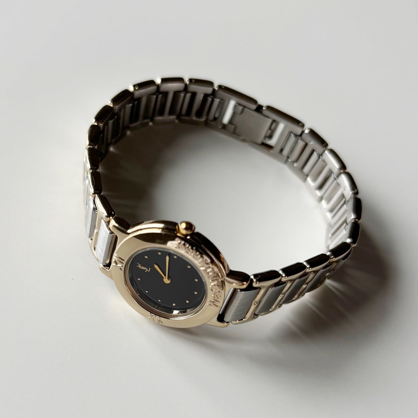 Yves Saint Laurent 1990s Black Dial Two Tone Watch