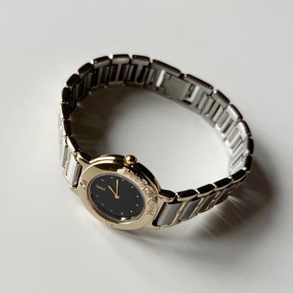 Yves Saint Laurent 1990s Black Dial Two Tone Watch