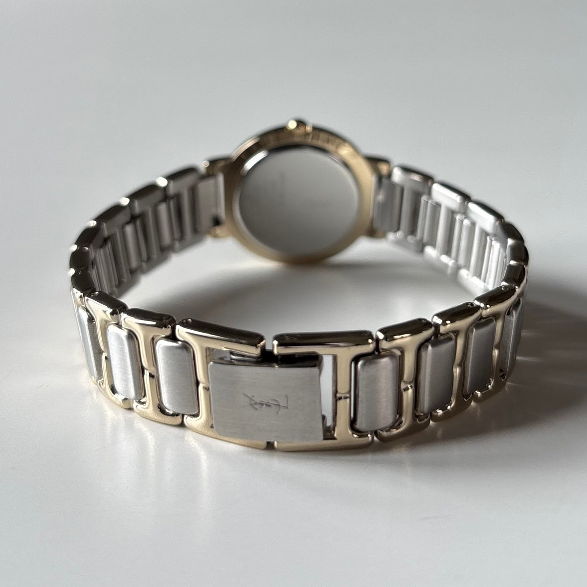 Yves Saint Laurent 1990s Cream Round Dial Two-Tone Gold-Plated Watch
