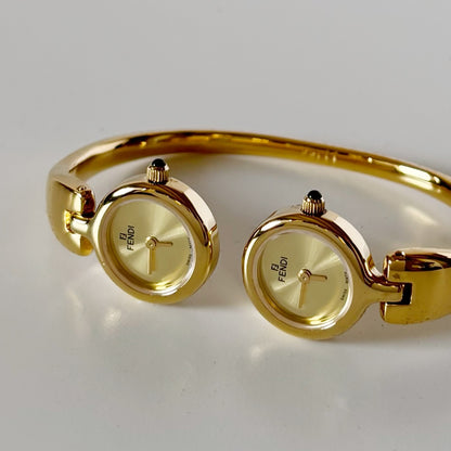 Fendi 1990s Double Face Gold-Plated Bangle Watch