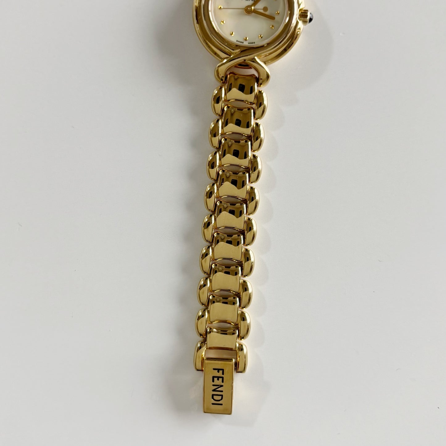 Fendi 1990s Seashell Dial Gold Plated Watch