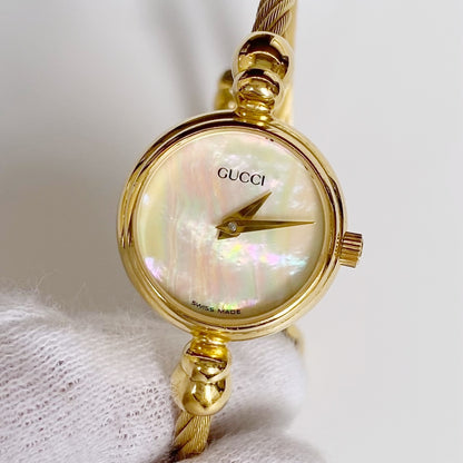 Gucci 1990s Seashell Dial Gold Plated Cable Bangle Watch