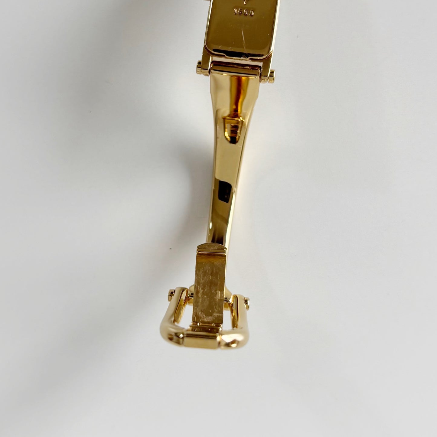 Gucci 1990s Rectangular Seashell Dial Gold Plated Bangle Watch