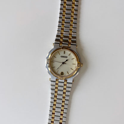 Gucci 1990s Date Round Cream Dial Two Tone Watch (Large)