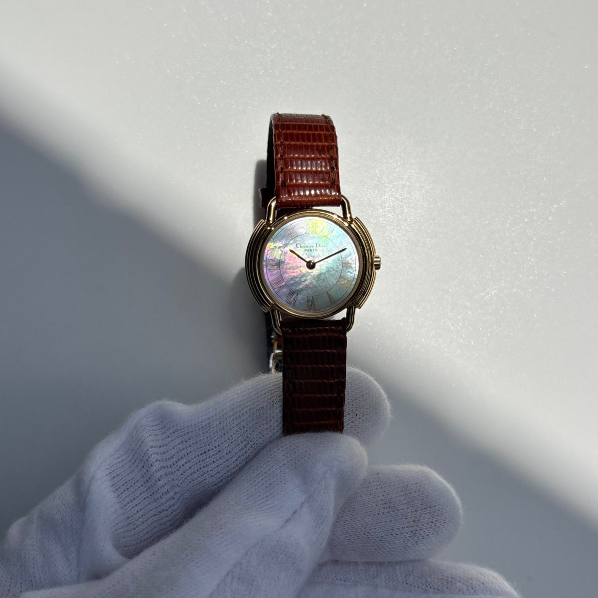 Dior 1990s Seashell Round Dial Gold-Plated Watch