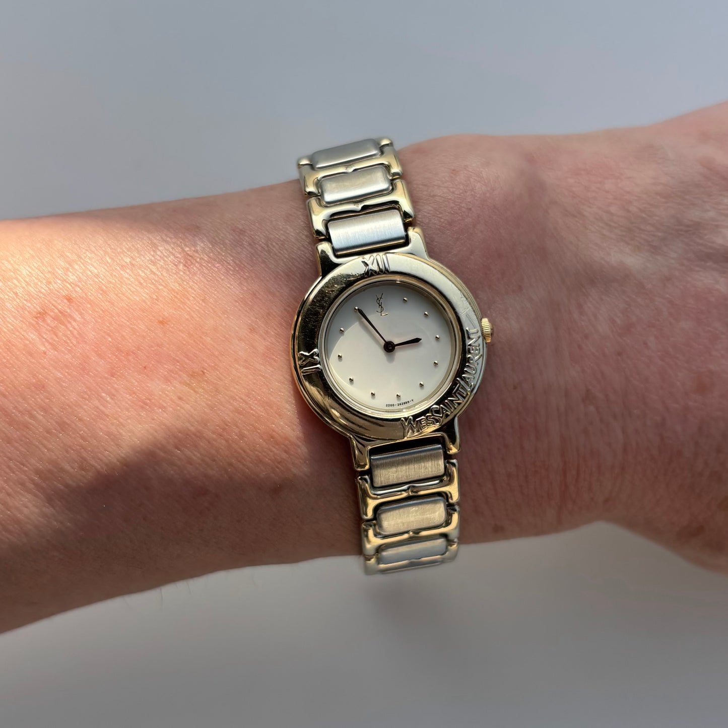 Yves Saint Laurent 1990s Round Dial Two Tone Gold Plated Watch