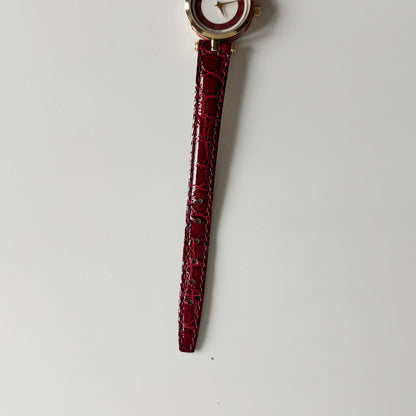 Gucci 1990s Sherry Red Round Dial  Gold Plated Watch