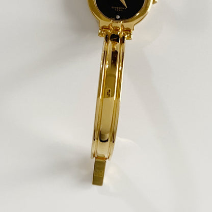 Givenchy 1990s Black Dial Gold Plated Bangle Watch
