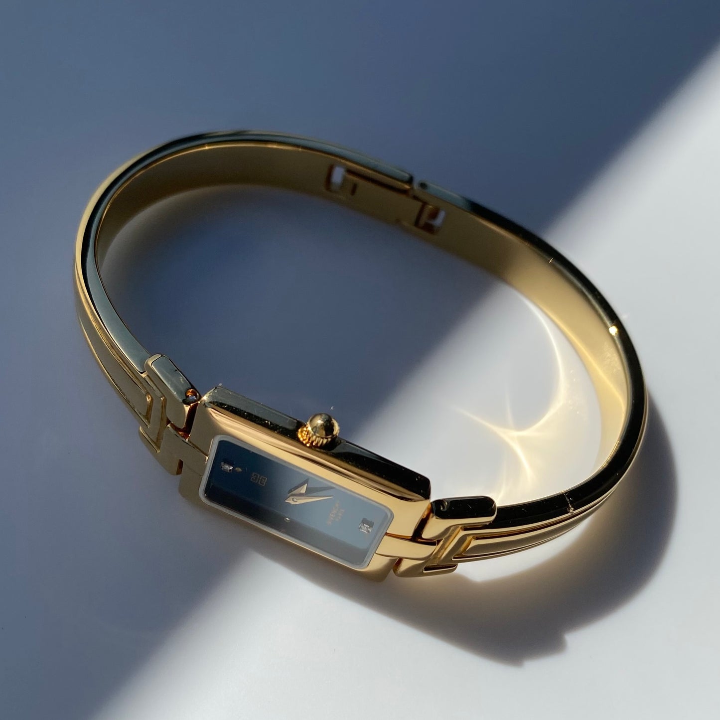 Givenchy 1990s Navy Dial Gold Plated Bangle Watch