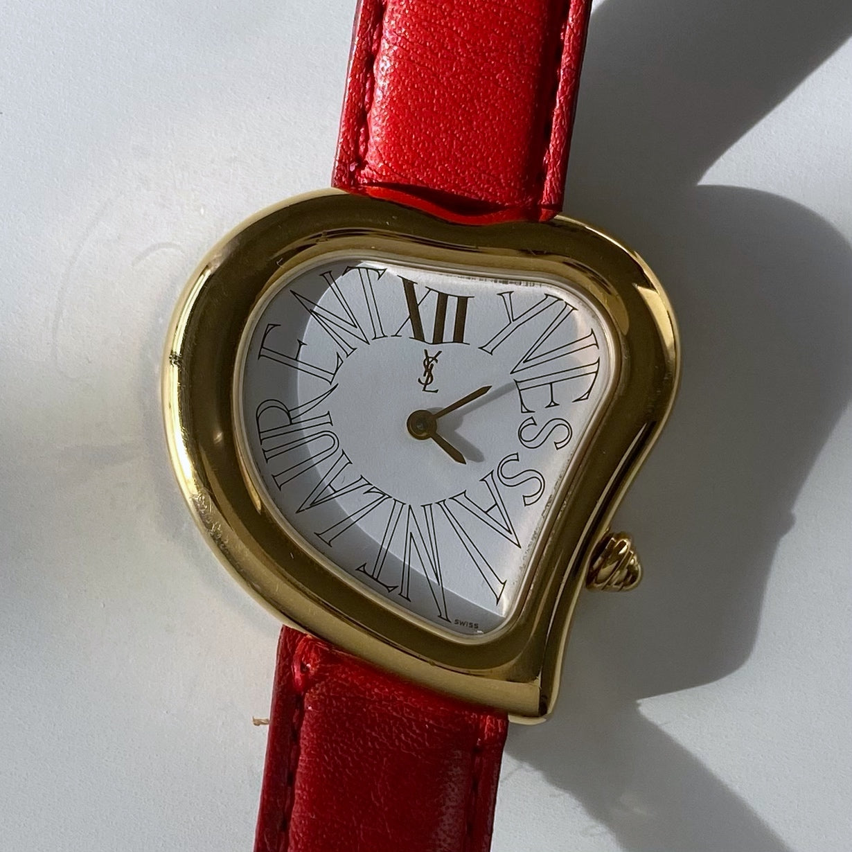 Yves Saint Laurent 1990s Heart shaped Gold Plated Red Watch