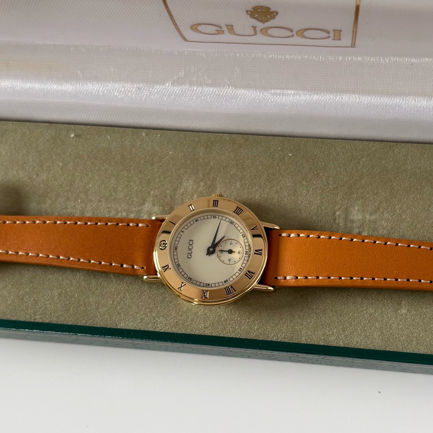 Gucci 1990s Sub Second Round Dial Gold Plated Watch