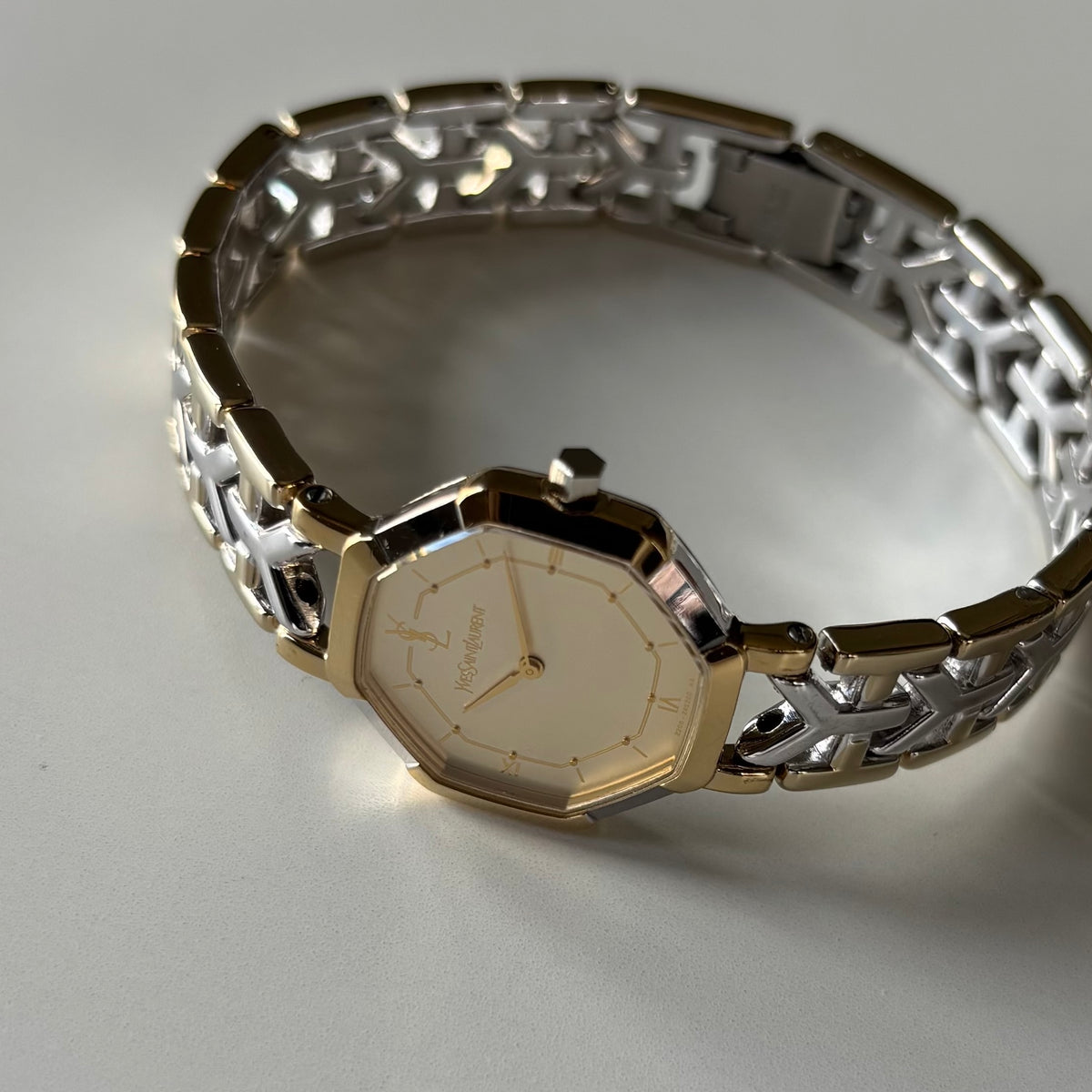 Yves Saint Laurent 1990s Octagon Dial Two-Tone Gold-Plated Watch