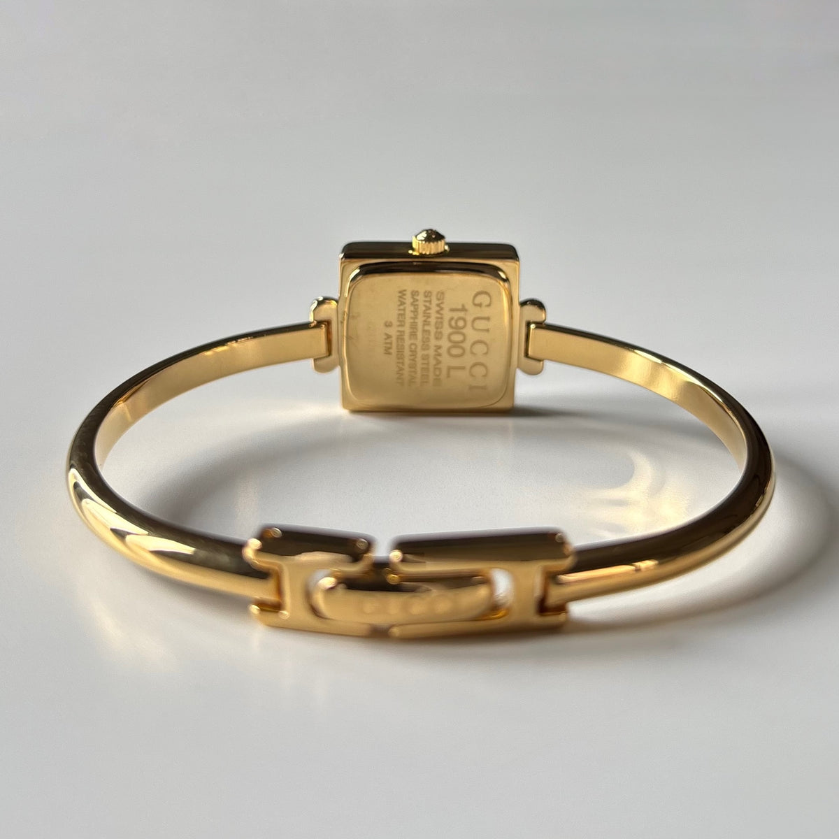 Gucci 1990s Square Dial Gold Plated Bangle Watch