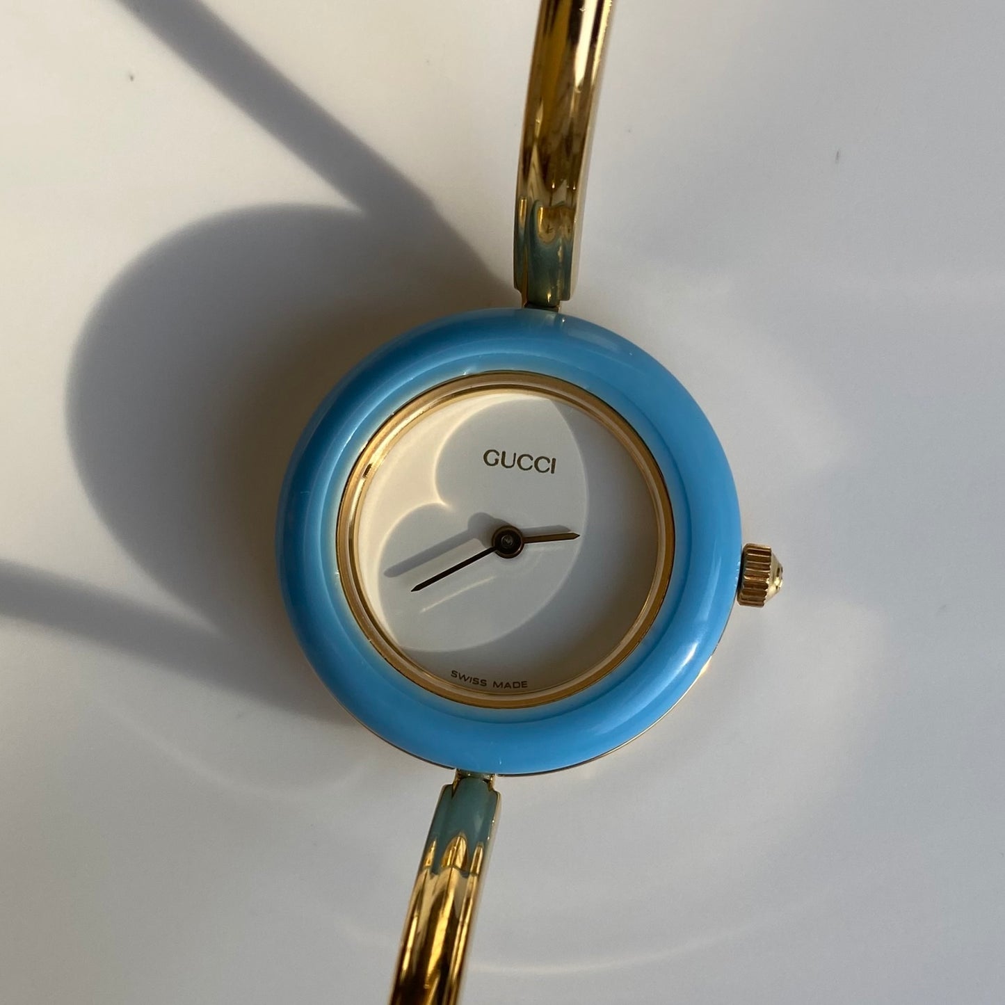 Gucci 1990s Interchangeable Bezel Gold Plated Bangle Watch with 12 bezels, case