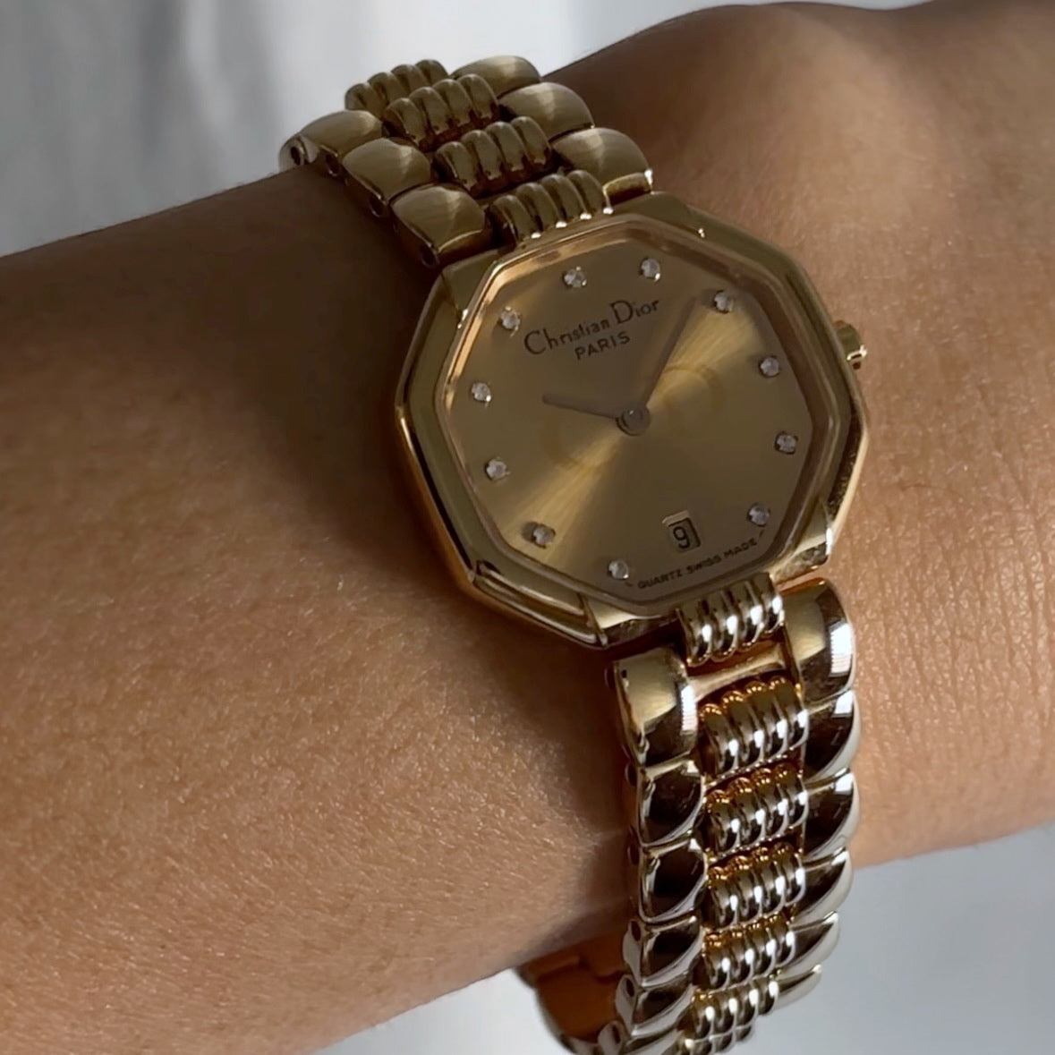 Dior 1990s Octagon Gold Plated Watch