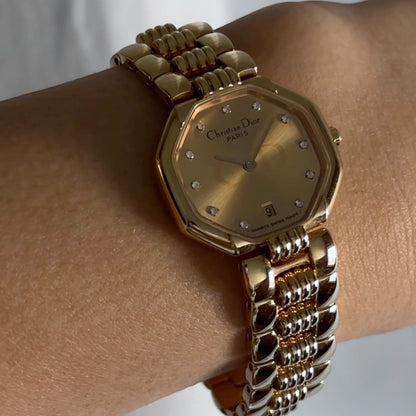 Dior 1990s Octagon Gold Plated Watch