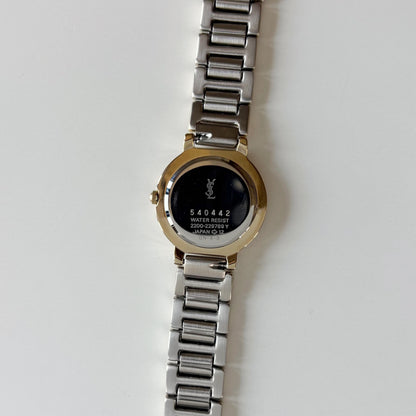 Yves Saint Laurent 1990s Navy Round Dial Two Tone Gold Plated Watch