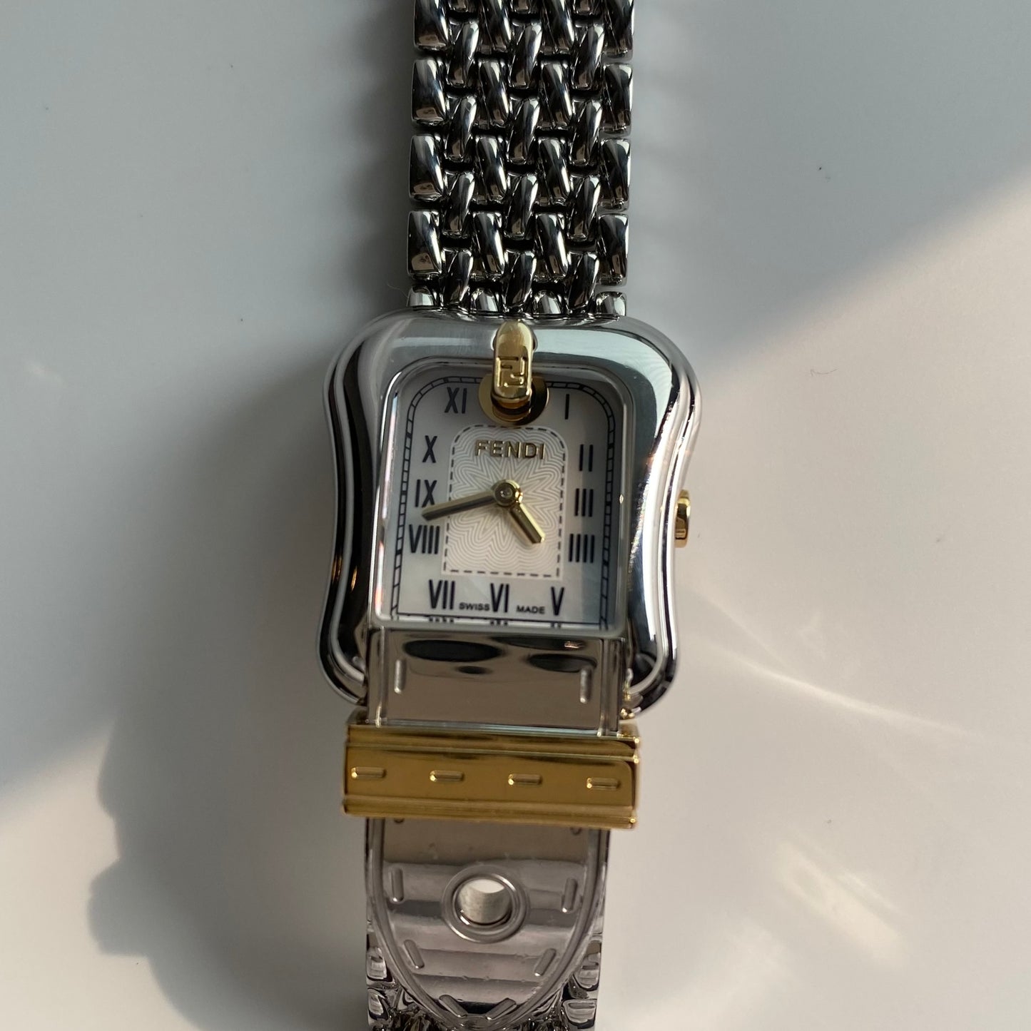Fendi 1990s Seashell Dial Two Tone Belt Watch
