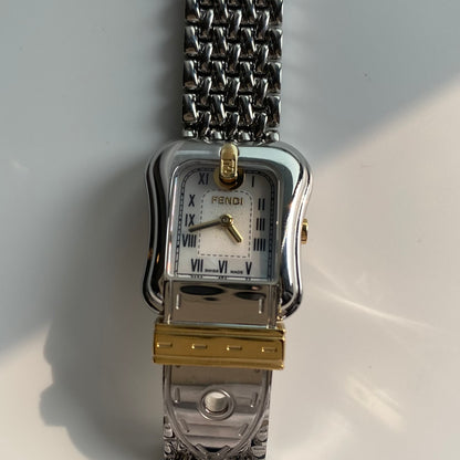 Fendi 1990s Seashell Dial Two Tone Belt Watch