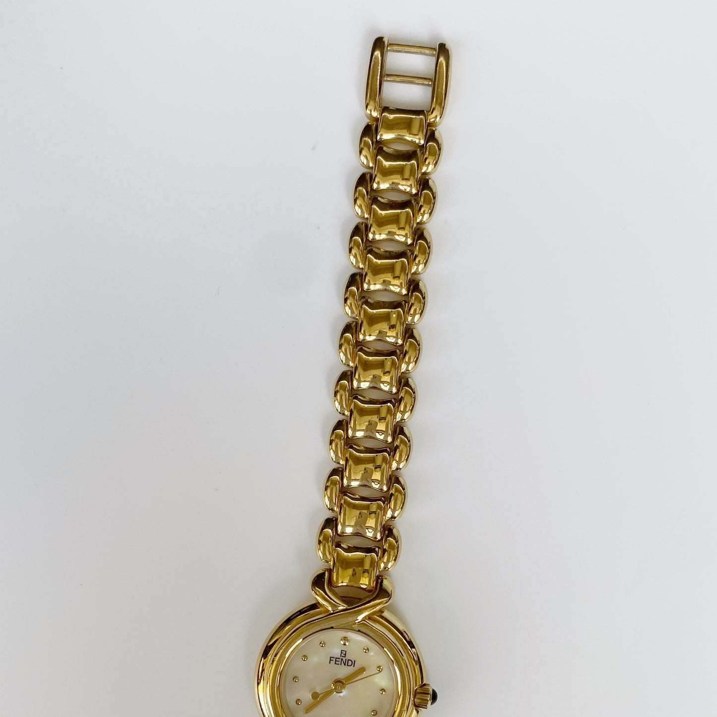 Fendi 1990s Seashell Dial Gold Plated Round Watch