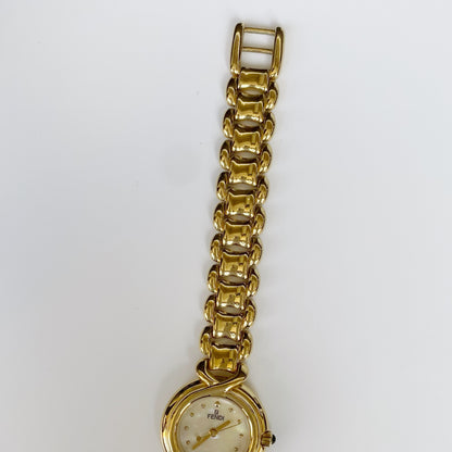 Fendi 1990s Seashell Dial Gold Plated Round Watch