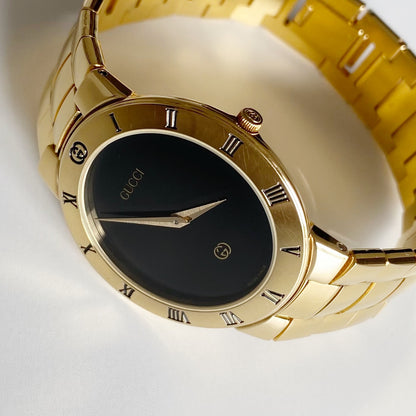 Gucci 1990s Black Dial Gold Plated Watch (Large)