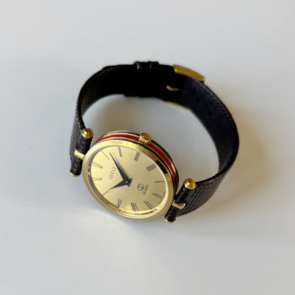 Gucci 1990s Round Gold Dial Gold Plated Watch (Large)
