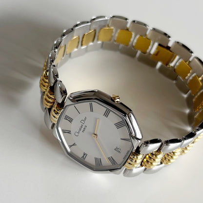 Dior 1990s Date Octagon Two Tone Watch (Large)