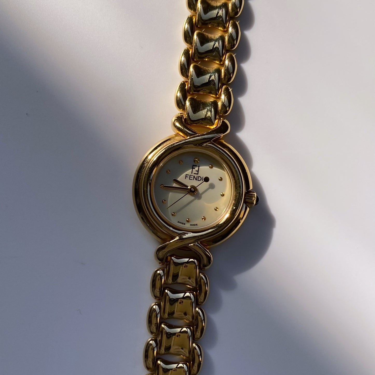 Fendi 1990s Seashell Dial Gold Plated Watch