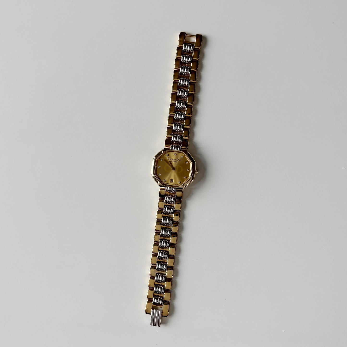 Dior 1990s Octagon Dial Two Tone Gold Plated Watch