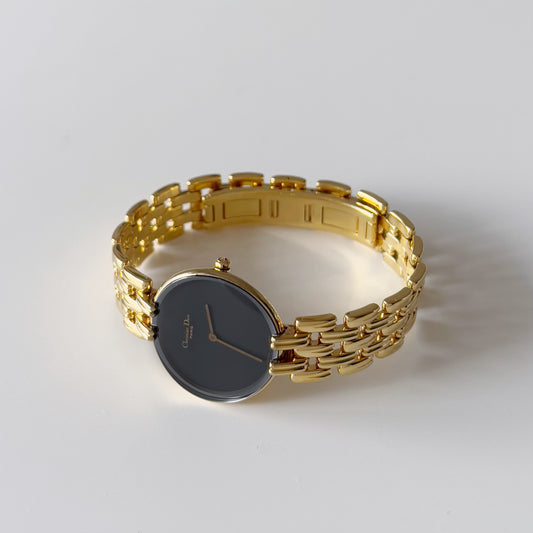 Dior 1990s Bagheera Gold Plated Round Watch