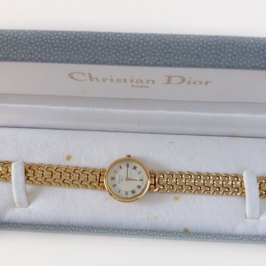 Dior 1990s Seashell Round Dial Gold Plated Watch